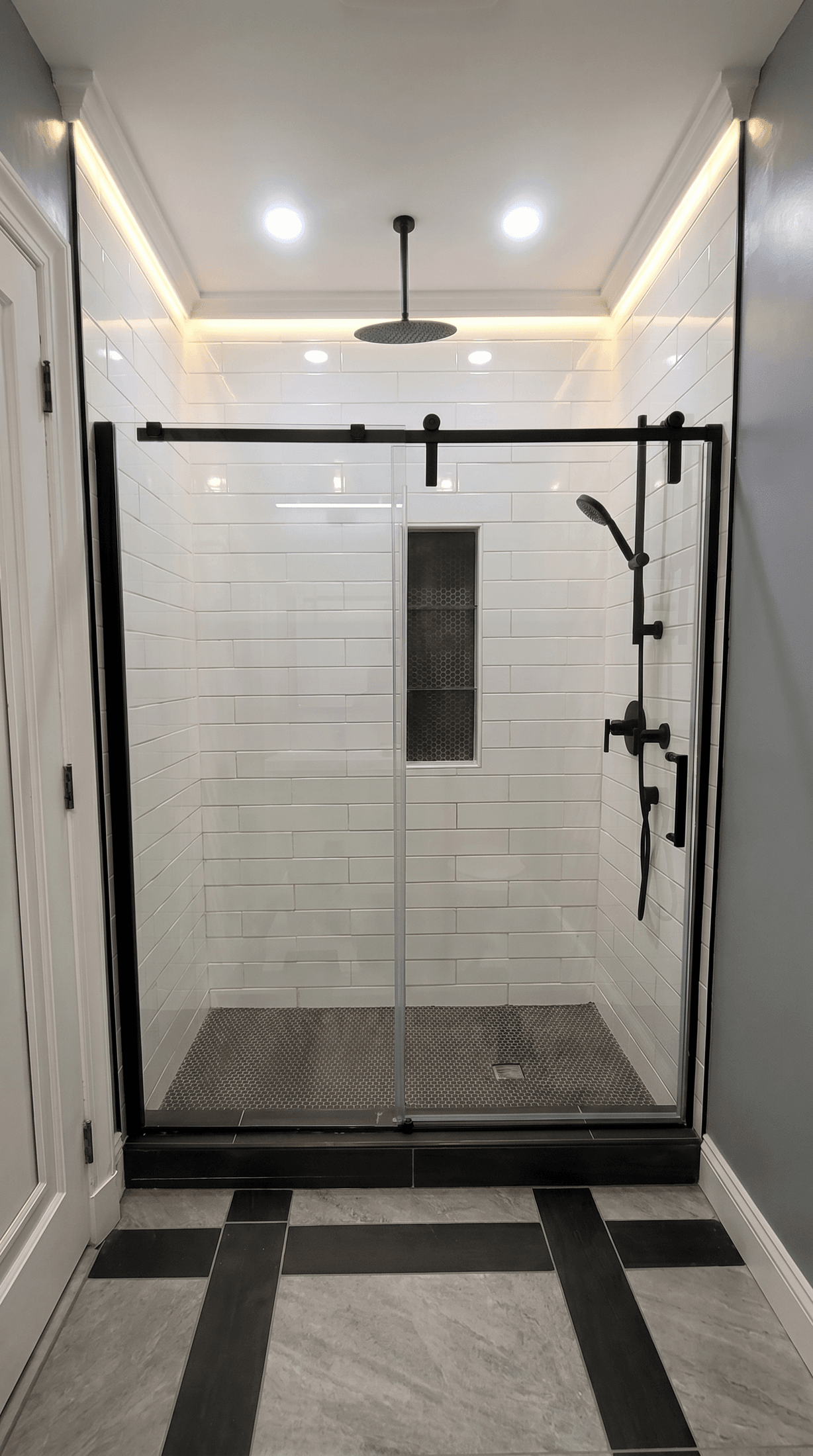 Black Framed Glass Shower Subway Tile