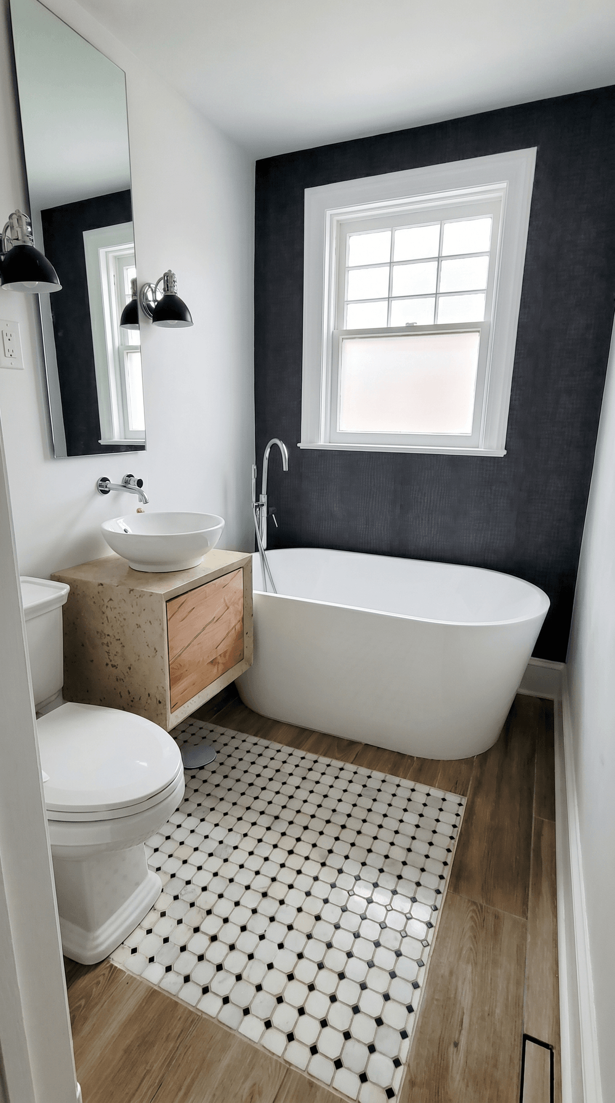 Compact Stone and Wood Vanity
